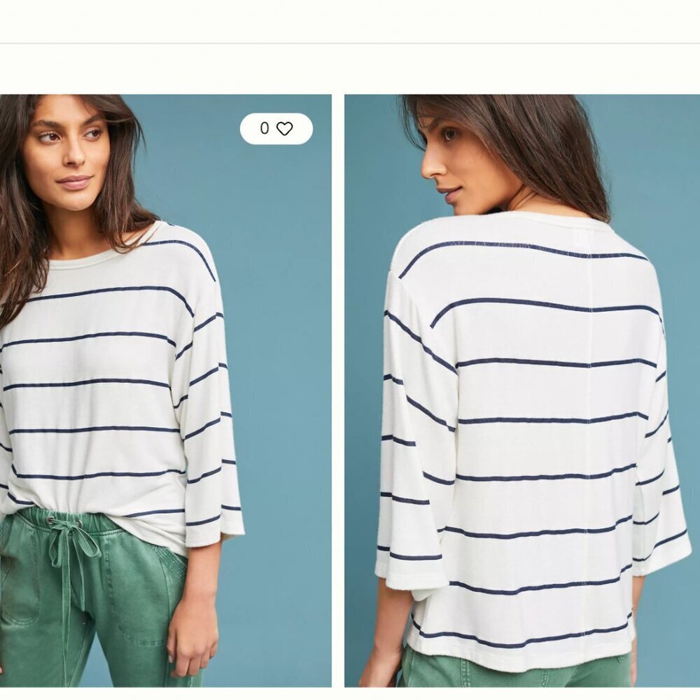 Sundry Anthropologie Striped Sweatshirt Sweater Nautical East Coast Top sz 2 Med